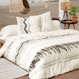 Housse de couette et deux taies coton (260 cm) Berb&egrave;re Noire