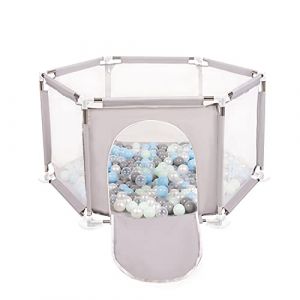 Image de Selonis Parc Bébé Hexagonal Pliable Avec 200 Balles Plastiques, Gris:Perle/Gris/Transparent/Babyblue/Mentha