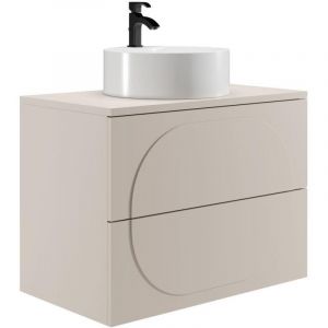 Meuble de salle de bain suspendu avec vasque &agrave; poser ronde - Beige - 80 cm - VUTOMA