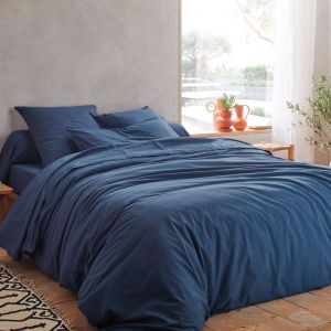 Blanc des vosges Drap percale lav&eacute;e Boh&egrave;me -280 x 310 cm-Indigo