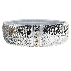 Image de Youu Femme Ceinture Large Elastique Paillette Vintage Moderne pour Robe Jupe Ceinture Femme elastique Boucle 3 Boutons