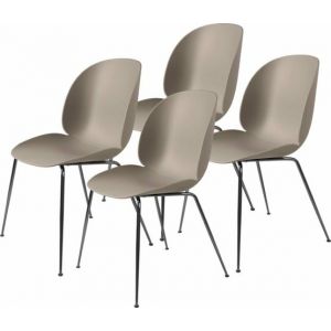 Gubi Set de 4 Chaises beiges pi&eacute;tement en m&eacute;tal chrom&eacute; noir Beetle