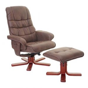 Mendler Fauteuil relax HWC-E30, fauteuil de télévision, siège TV avec tabouret ~ imitation de daim, marron