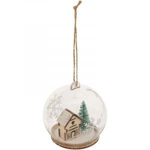 1001kdo - Boule de noel transparente 8 cm maison enneigee