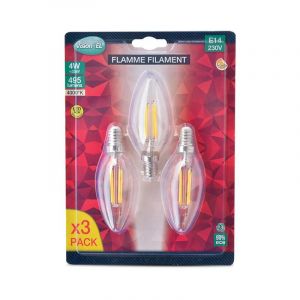 Vision-El LOT de 3 ampoules 4W LED FILAMENT (éq 35W) Culot E14 - 4000°K - Flamme -