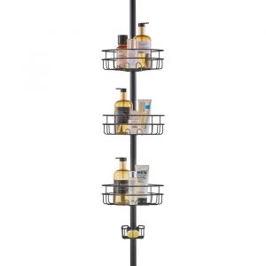 Étagère de Douche dAngle Réglable-VEVOR-99-3175 cm Haut-Poteau Télescopique de Douche Multifonctionnelle avec 3 Plateaux