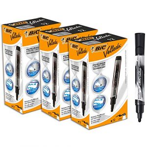 Image de Bic Velleda Feutres pour Tableau Blanc Effaçables à Sec Pointe Conique Large - Noir, Boîte de 12 - Lot x3