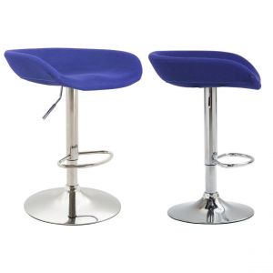 Décoshop26 Lot de 2 tabourets de bar assise réglable en hauteur et pivotant en feutrine bleu pieds tulipe en métal chromé avec repo