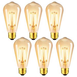 LVWIT Ampoule à filament LED E27 ST64 6.5W, 685Lm Equivalent à Ampoule Incandescente 53W, Lampe Rétro Edison en Verre Brun, 2500K Blanc Chaud, Non-dimmable, Lot de 6