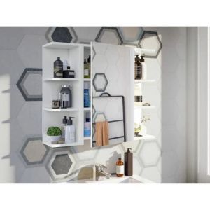 Armoire murale de salle de bains Dfus, Meuble colonne pour salle de bain, Casier suspendu, Couleur blanc brillant, 40x21h65 - 1 porte cm - Dmora