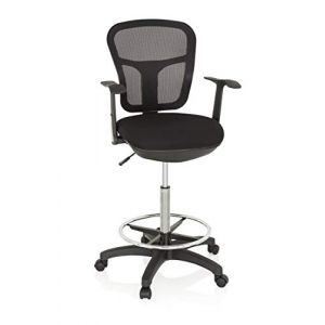 Image de hjh OFFICE 760008 tabouret de travail haut - chaise de comptoir TOP WORK 108 tissu maille noir