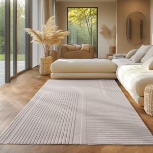 Tapis SIMPEX scandinave uni boho cr&egrave;me 160x230 cm Grand lavable pour le salon et la chambre &agrave; coucher