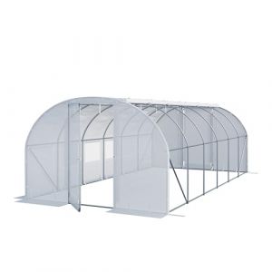 Serre tunnel Premium TOOLPORT 3x6m avec porte pivotante, b&acirc;che PE 180 g/m&sup2; blanc transparent