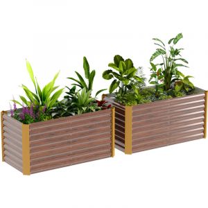 Outsunny Lot de 2 lits de jardin sur&eacute;lev&eacute;s - fond ouvert - cadres en acier galvanis&eacute; - 120 x 60 x 60 cm - effet bois marron