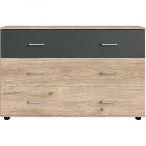 Image de Pegane Commode à tiroirs en Imitation chêne poutre / rechampis graphite - Longueur 130 x Hauteur 83 x profondeur 41 cm