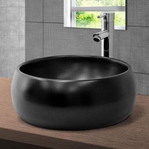 Ml-design - Lavabo en C&eacute;ramique Noir &oslash; 400x155 mm, Design Rond, Vasque &agrave; Poser Moderne, Lavabo de Comptoir &Eacute;l&eacute;gant, Lavabo avec Trou d'&Eacute;vacuation,