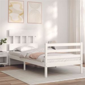 VidaXL Cadre de lit avec tête de lit blanc simple bois massif