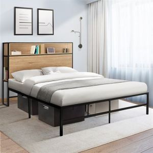 Idmarket Cadre de lit double tulsa 140x190 cm sommier plateforme en m&eacute;tal noir 35 cm - Noir