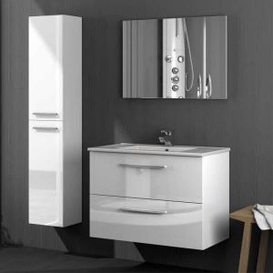 Dansmamaison - Meuble sous vasque 80 cm + vasque + miroir + colonne Blanc Brillant - brabu - Meuble sous vasque : l 80 x l 45 x h 57 cm Miroir : l 77