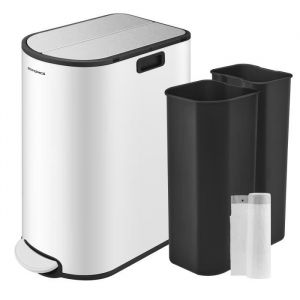 Songmics Poubelle de cuisine 30L et 20L 2 compartiments blanc nuage et argent