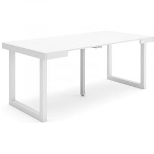 Skraut Home - Table console extensible - Blanc - Pieds bois massif - 180 cm - Pour 8 personnes
