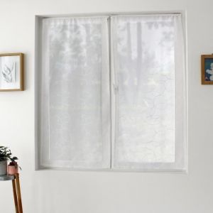 Image de Decostars - Paire de vitrages brod&eacute;e de sph&egrave;res Blanc 60x120 cm - Blanc