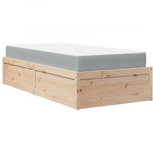 VidaXL Lit avec matelas 100x200 cm bois massif de pin, meuble de chambre &agrave; coucher, lit en bois, lit en palette, sommier, lit en bois massif