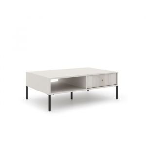 M&S Table basse 2 tiroirs 1 niche 104x68x37 cm crème et noir - lisa