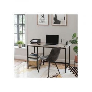 Image de Songmics VASAGLE Bureau 120 x 60 x 75 cm style industriel, avec étagère à 2 niveaux, Cadre en acier, Table informatique, Greige, Noir LWD47MB