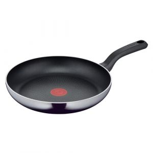 Tefal D52606 Resist Poêle à frire, 28 cm, avec revêtement antiadhésif en titane, indicateur de température, signal thermique, nettoyage facile, technologie Flame Protect, noire