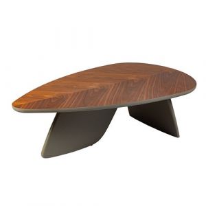 OJA - Table Basse Plateau Plaquage Noyer Pieds Laqu&eacute; Kaki Mat