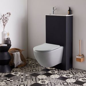 Pack WC suspendu avec lave-mains intégré + cuvette sans bride gris mat fixations invisibles cyrus