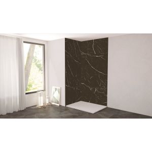 Pack complet de montage panneaux muraux Marbre Noir 120 cm - Profil&eacute; noir inclus