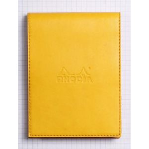 Rhodia 128216C - Porte-bloc rama jonquille format 9,5 x 13 cm  en simili cuir, avec porte-crayon + bloc N°12 ligné