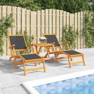 VidaXL Chaises longues d'extérieur et table Acacia massif et textilène