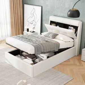 Lit coffre 90x200cm, simili cuir, t