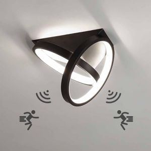 Plafonnier LED - TRUYOK - 26 W - D&eacute;tecteur de mouvement - Lumi&egrave;re blanche froide 6000 K - Noir
