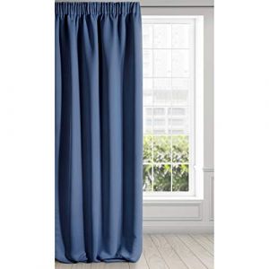 Eurofirany Logan Rideau Occultant Extra Long - 1 Unité, Passe-Tringle, Galon Fronceur, Blocage de la Lumière, Assombrissement de la pièce, Chambre à Coucher, Salon, 135x270 cm, Bleu Foncé
