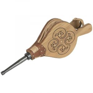 Visiodirect Souffleur Manuel, Soufflet de Cheminée, Souffleur d'Air en Cuir coloris effet bois - Hauteur 51,7 x Longueur 21,8 cm