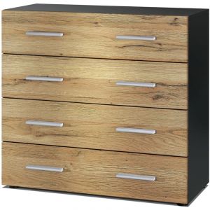 Image de Vladon - Commode Buffet Armoire Pavos en Noir mat - haute brillance & tons naturels - Chêne Nature - Chêne Nature