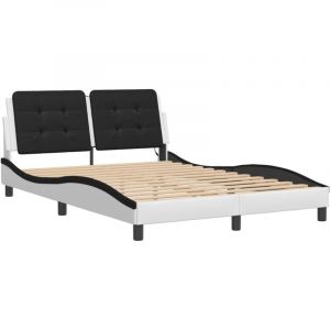 VidaXL Cadre de lit avec lumières LED blanc noir 140x200 cm similicuir, lit, sommier, lit en similicuir, meuble de chambre à coucher, lit double