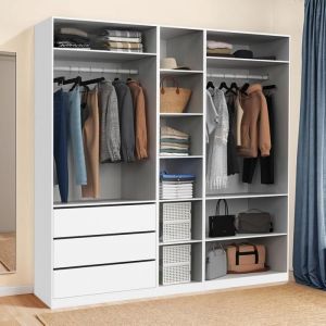 Idmarket - Dressing modulable taylor 200 x 55 x 200 cm 3 modules avec penderies + étagères + tiroirs blanc