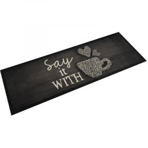 Image de VidaXL Tapis de cuisine lavable imprimé tasse noir 60x180 cm velours Noir