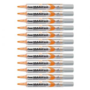 Pentel Maxiflo Lot de 12 Marqueurs effa&ccedil;ables &agrave; sec pour Tableau blanc Pointe conique moyenne encre liquide Orange