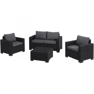 Keter Salon de jardin 4 places California : Canapé 2 places + 2 fauteuils + Table basse - Anthracite