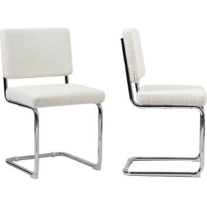 Image de Homifab - Lot de 2 chaises en tissu bouclé écru et métal chromé - Dulce - Ecru