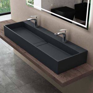 Sogood - Vasque à Poser Lavabo de Salle de Bains Suspendu Lave Mains avec Cache Bonde Colossum6028 Gris Noir Mat 120x40x14cm avec Percages pour 2