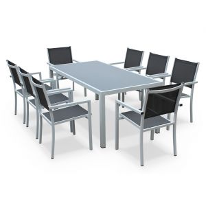 Image de Alice's Garden Capua 180 - Ensemble table de jardin et 8 fauteuils en aluminium et textilène