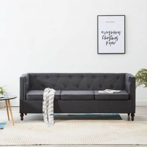 Image de VidaXL Canapé Chesterfield à 3 places Revêtement en tissu Gris foncé