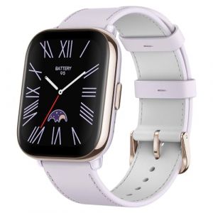 Amazfit Active SmartWatch avec coach sportif AI, GPS, appels Bluetooth, stockage de musique, batterie 14 jours, écran AMOLED 1,75" et compatible Alexa, Bracelet Cuir Végétalien, Violet